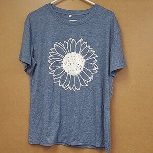 Unbranded Size L Blue Heather Flower Print T-Shirt